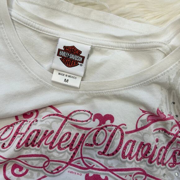 HARLEY DAVIDSON 2013 Graphic Tee Womens Size Medium Pink Rhinestone Winchester - Picture 7 of 9